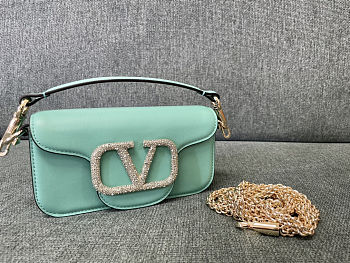 Fortok Valentino Garavani Small Locò Crystal-Embellished Leather Handle Bag Light Green 20x11x5cm