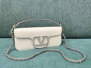 Fortok Valentino Garavani Small Locò Crystal-Embellished Leather Handle Bag White 27x13x6cm - 3