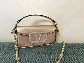 Fortok Valentino Garavani Small Locò Crystal-Embellished Leather Handle Bag Gold 20x11x5cm