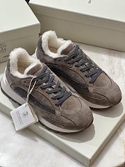 Fortok Brunello Cucinelli suede shearling-trim sneakers Dark Brown - 1
