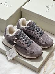 Fortok Brunello Cucinelli suede shearling-trim sneakers Grey - 1