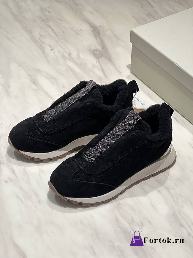 Fortok Brunello Cucinelli suede and techno fabric low-top sneakers Black - 1