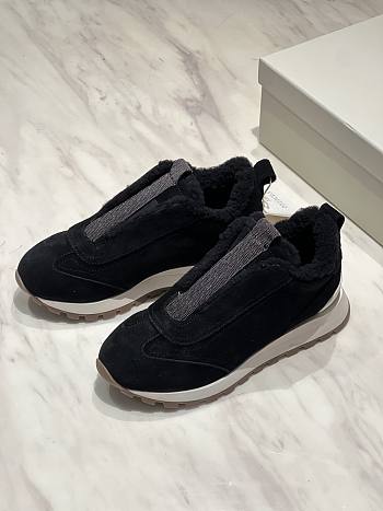 Fortok Brunello Cucinelli suede and techno fabric low-top sneakers Black