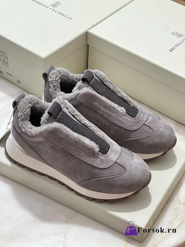 Fortok Brunello Cucinelli suede and techno fabric low-top sneakers Grey - 1