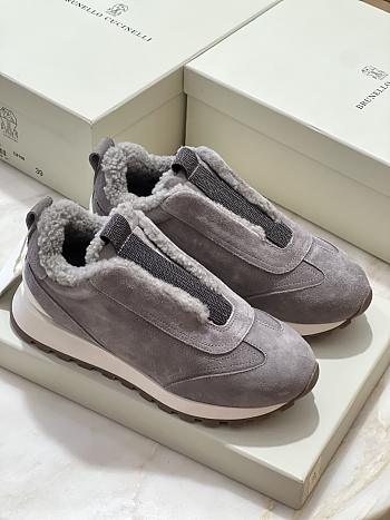 Fortok Brunello Cucinelli suede and techno fabric low-top sneakers Grey