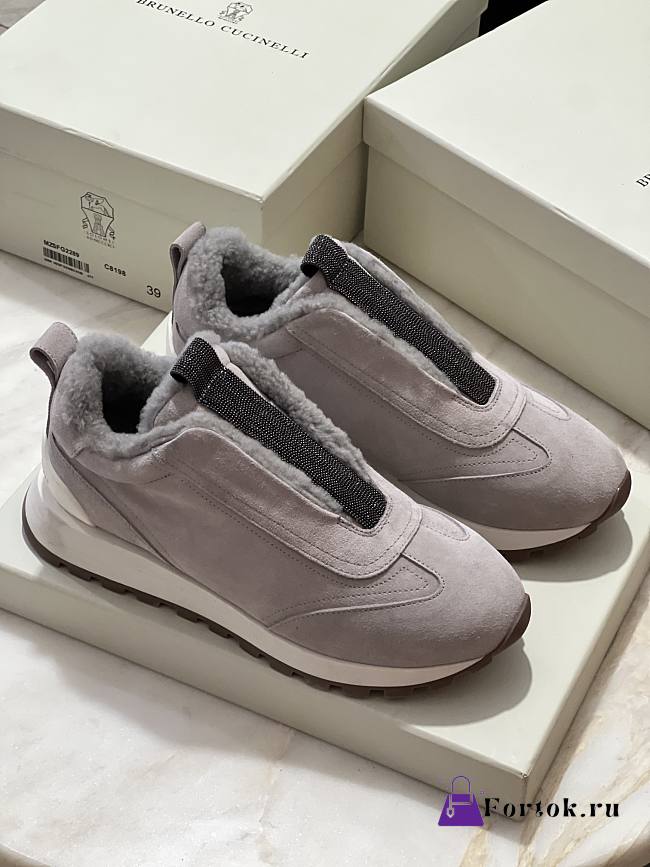 Fortok Brunello Cucinelli suede and techno fabric low-top sneakers Light Grey - 1