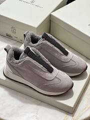 Fortok Brunello Cucinelli suede and techno fabric low-top sneakers Light Grey - 1