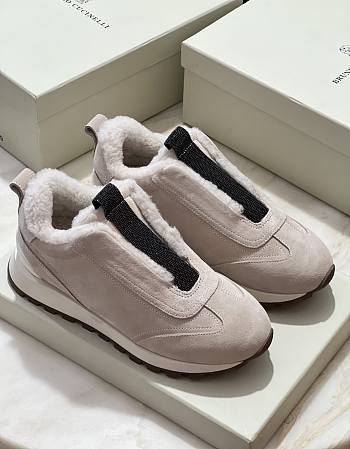 Fortok Brunello Cucinelli suede and techno fabric low-top sneakers Beige