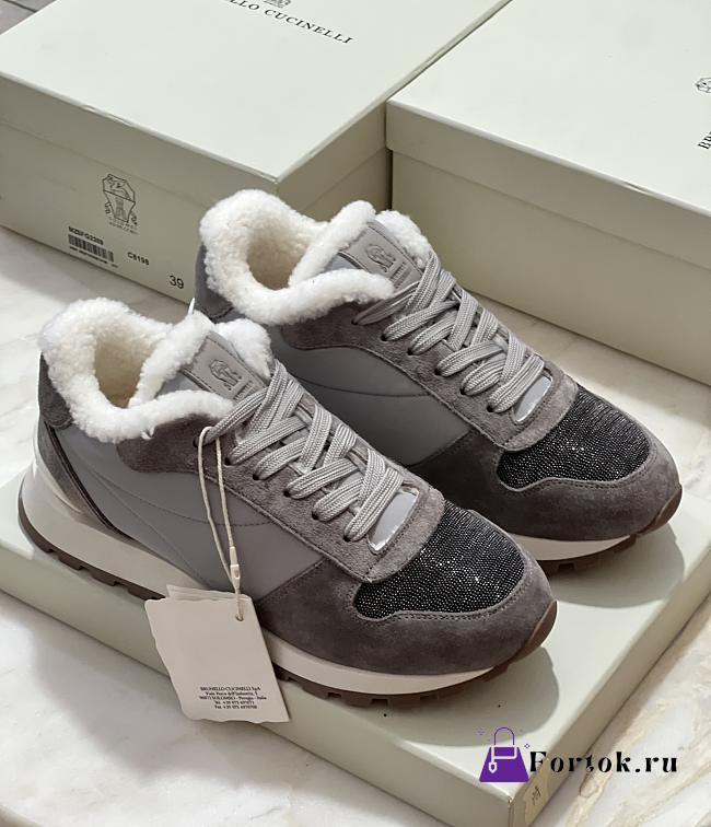 Fortok Brunello Cucinelli sneakers with fur lining Lace-up Grey - 1