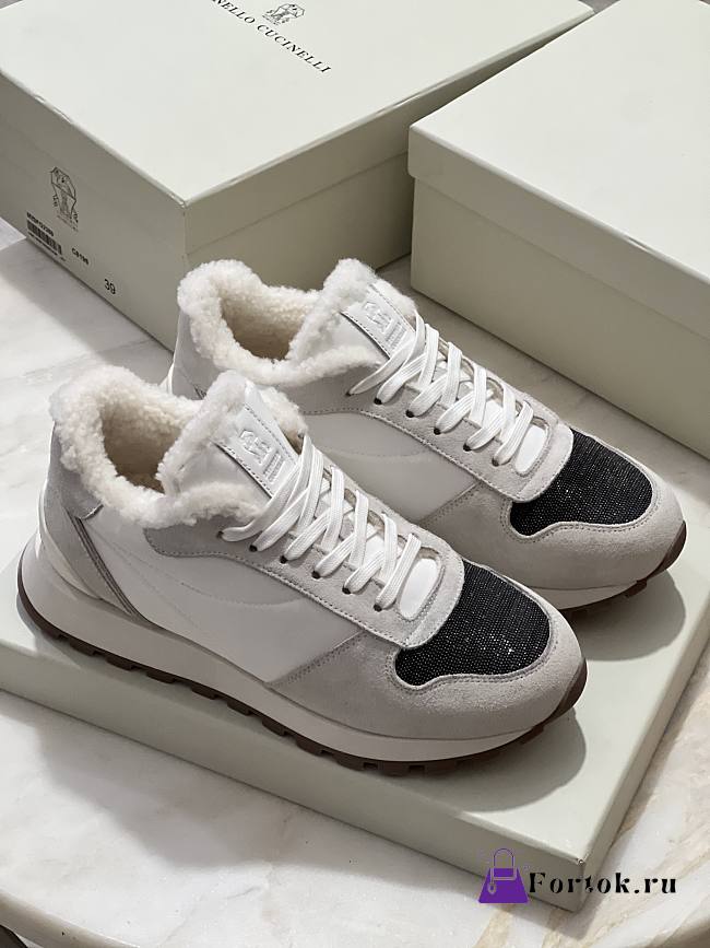 Fortok Brunello Cucinelli sneakers with fur lining Lace-up White - 1