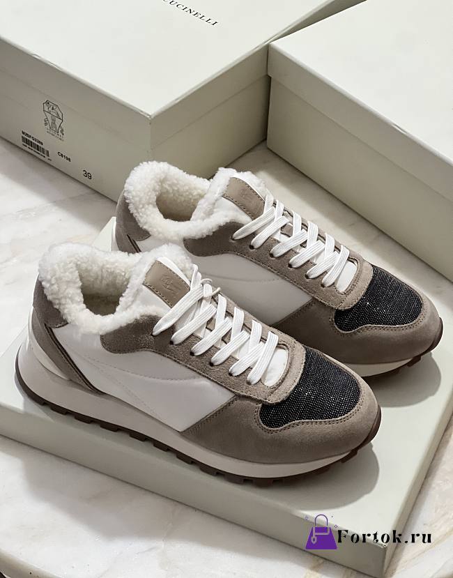 Fortok Brunello Cucinelli sneakers with fur lining Lace-up Brown - 1