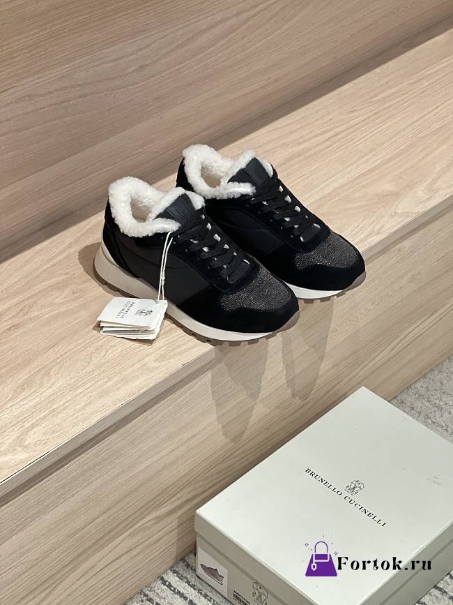 Fortok Brunello Cucinelli sneakers with fur lining Lace-up Black - 1