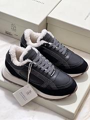 Fortok Brunello Cucinelli shearling-lined suede and leather runners Black - 1