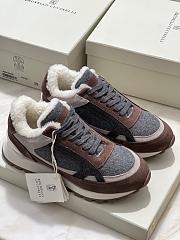 Fortok Brunello Cucinelli shearling-lined suede and fur runners Dark Brown - 1