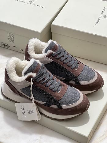 Fortok Brunello Cucinelli shearling-lined suede and fur runners Dark Brown