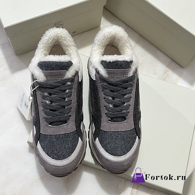 Fortok Brunello Cucinelli shearling-lined suede and Fur runners Grey - 1