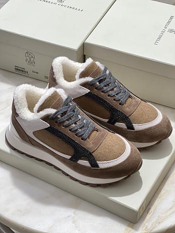 Fortok Brunello Cucinelli shearling-lined suede and Fur runners Brown