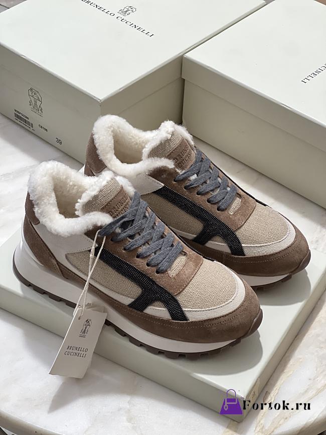 Fortok Brunello Cucinelli shearling-lined suede and Fur runners Beige - 1