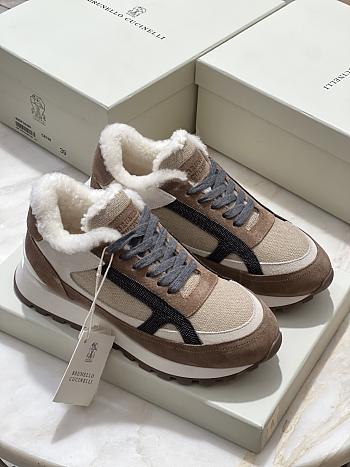 Fortok Brunello Cucinelli shearling-lined suede and Fur runners Beige