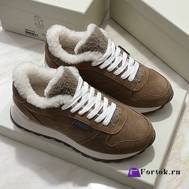Fortok Brunello Cucinelli sneakers with a suede and Fur Dark Brown - 1
