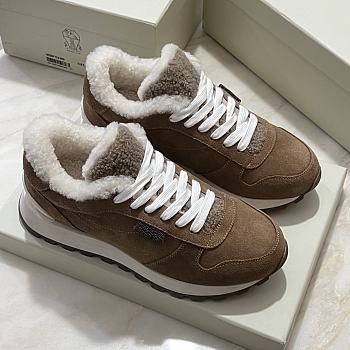 Fortok Brunello Cucinelli sneakers with a suede and Fur Dark Brown