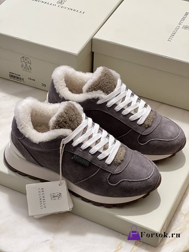 Fortok Brunello Cucinelli sneakers with a suede and Fur Grey - 1