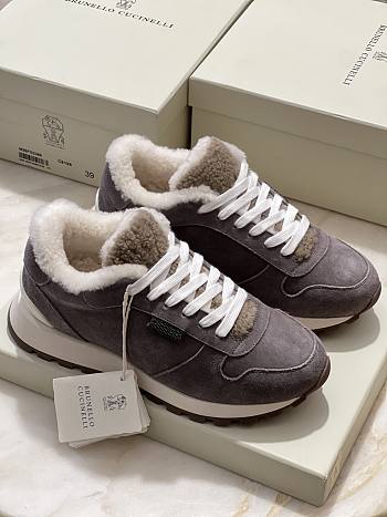 Fortok Brunello Cucinelli sneakers with a suede and Fur Grey