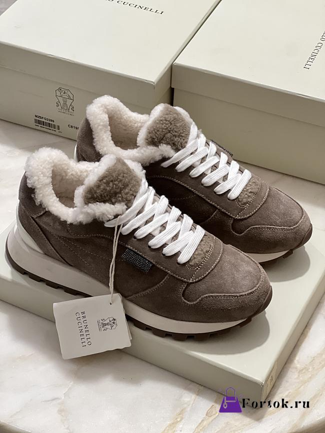 Fortok Brunello Cucinelli sneakers with a suede and Fur Brown - 1
