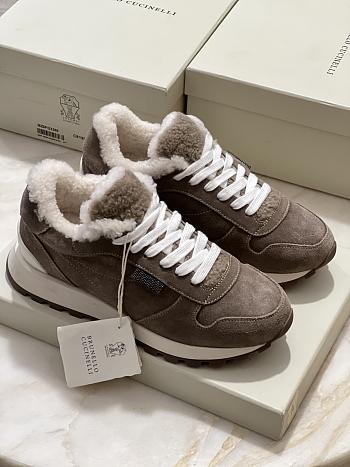 Fortok Brunello Cucinelli sneakers with a suede and Fur Brown