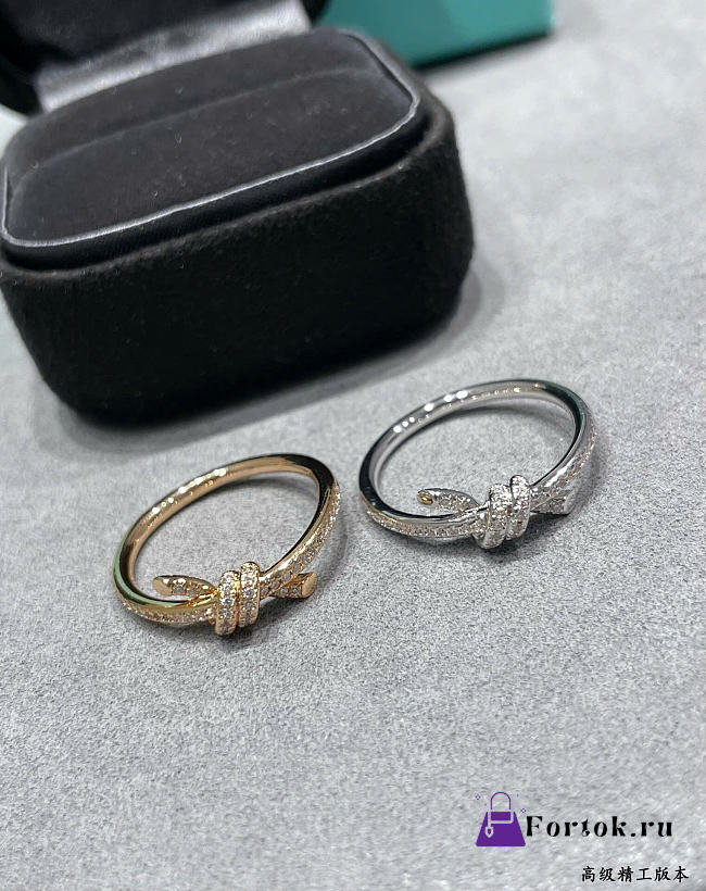 Fortok Tiffany & Co Knot with Diamonds Ring Gold/ Silver  - 1