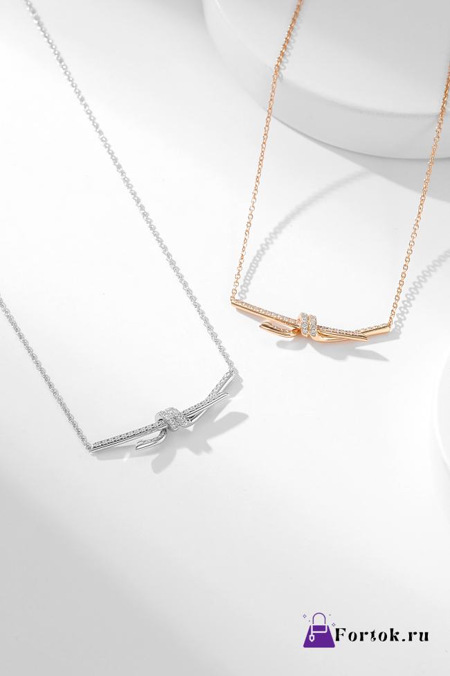 Fortok Tiffany & Co Knot Necklace Gold Silver with Diamonds - 1