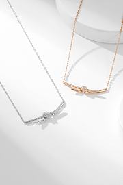 Fortok Tiffany & Co Knot Necklace Gold Silver with Diamonds - 1