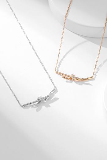 Fortok Tiffany & Co Knot Necklace Gold Silver with Diamonds