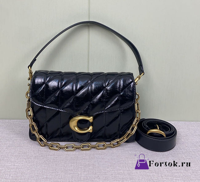 Fortok Coach Tabby Shoulder Bag 26 With Pillow Quilting Top Handle Black/ Brass 26cm - 1
