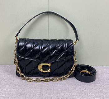Fortok Coach Tabby Shoulder Bag 26 With Pillow Quilting Top Handle Black/ Brass 26cm