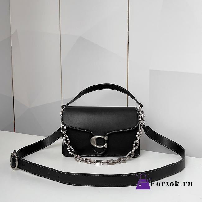 Fortok Coach Chain Tabby Shoulder Bag Black Top Handle 26cm - 1