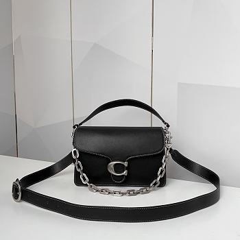Fortok Coach Chain Tabby Shoulder Bag Black Top Handle 26cm