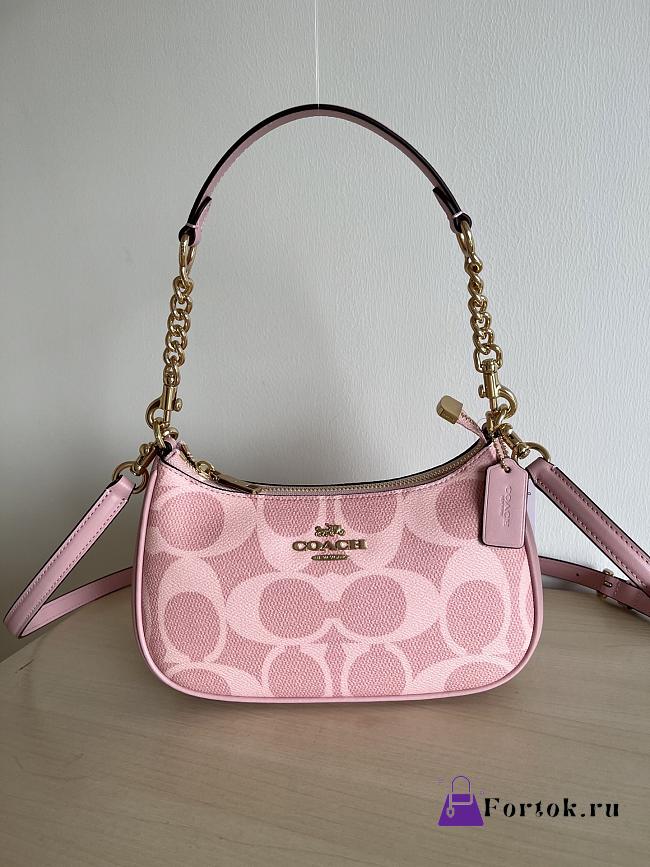 Fortok Teri Shoulder Bag In Signature Canvas Pink 24.5cm x 15.5cm x 7.5cm  - 1