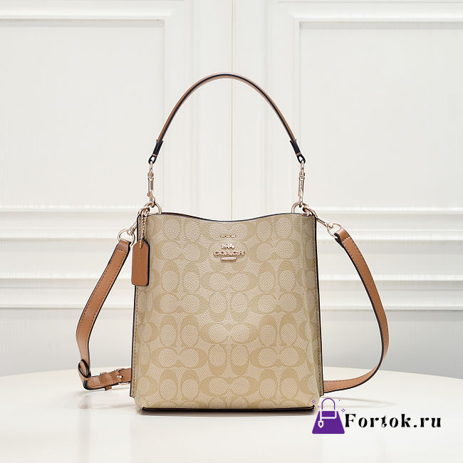 Fortok Coach Mollie Bucket Bag 22 In Signature Canvas Tan 20*22cm - 1