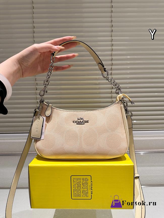 Fortok Teri Shoulder Bag In Signature Canvas Tan 24.5cm x 15.5cm x 7.5cm - 1