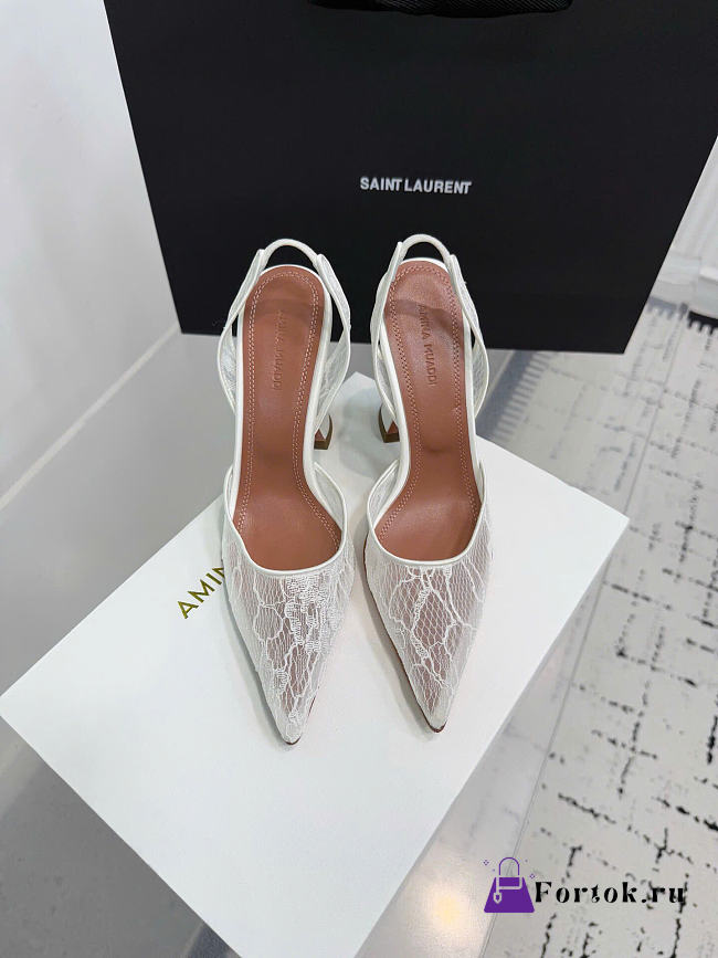Fortok Amina Muaddi Holli 95 slingback pumps in white lace - 1