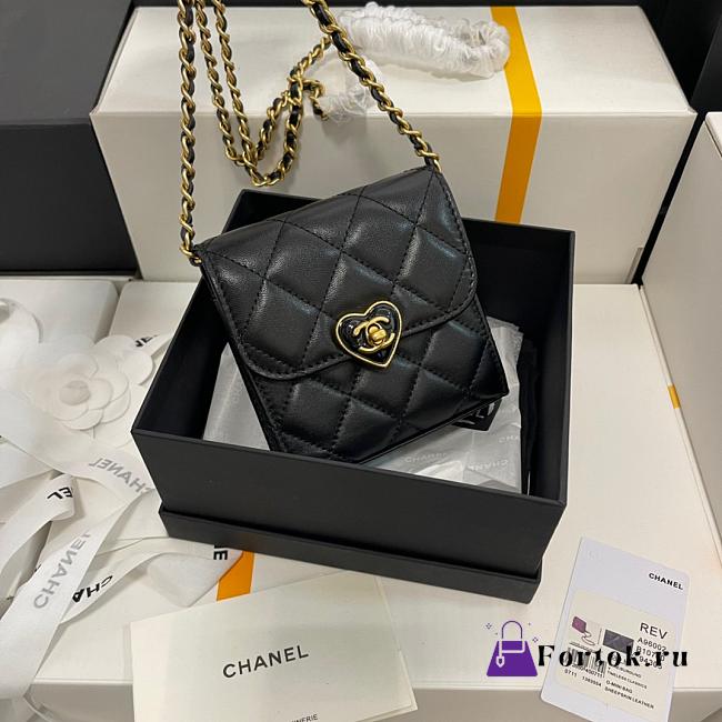Fortok Chanel Coco Love CC Heart Clutch with Chain in Black 10.5cm - 1