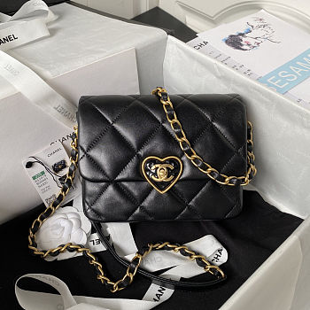 Fortok Chanel Coco Love CC Heart Wallet on Chain mini in Black 18x13.5x5.5cm