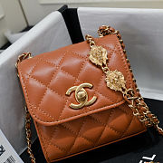 Fortok Chanel Coco Love CC Heart Clutch with Lion Chain in Orange 11*11*5cm - 4