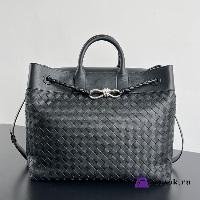 Fortok Bottega Veneta Large Andiamo Voyager tote bag in black intrecciato leather 43*39*20cm - 1