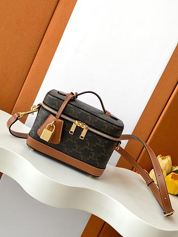 Fortok Celine Mini Vanity Case in Triomphe Canvas and Calfskin Brown 18*12*18cm