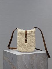 Fortok Saint Laurent Natural Beige Dark Cigar Shearling Mini Le 5 A 7 Vertical Bag 18×3.5×3.5cm - 1