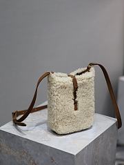 Fortok Saint Laurent Natural Beige Dark Cigar Shearling Mini Le 5 A 7 Vertical Bag 18×3.5×3.5cm - 3