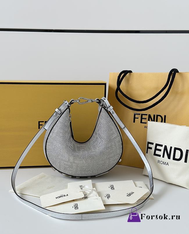 Fortok Fendi Graffiti FF Silver Rhinestone Embellished Shoulder Bag 20/7/13cm - 1