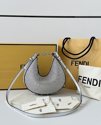Fortok Fendi Graffiti FF Silver Rhinestone Embellished Shoulder Bag 20/7/13cm